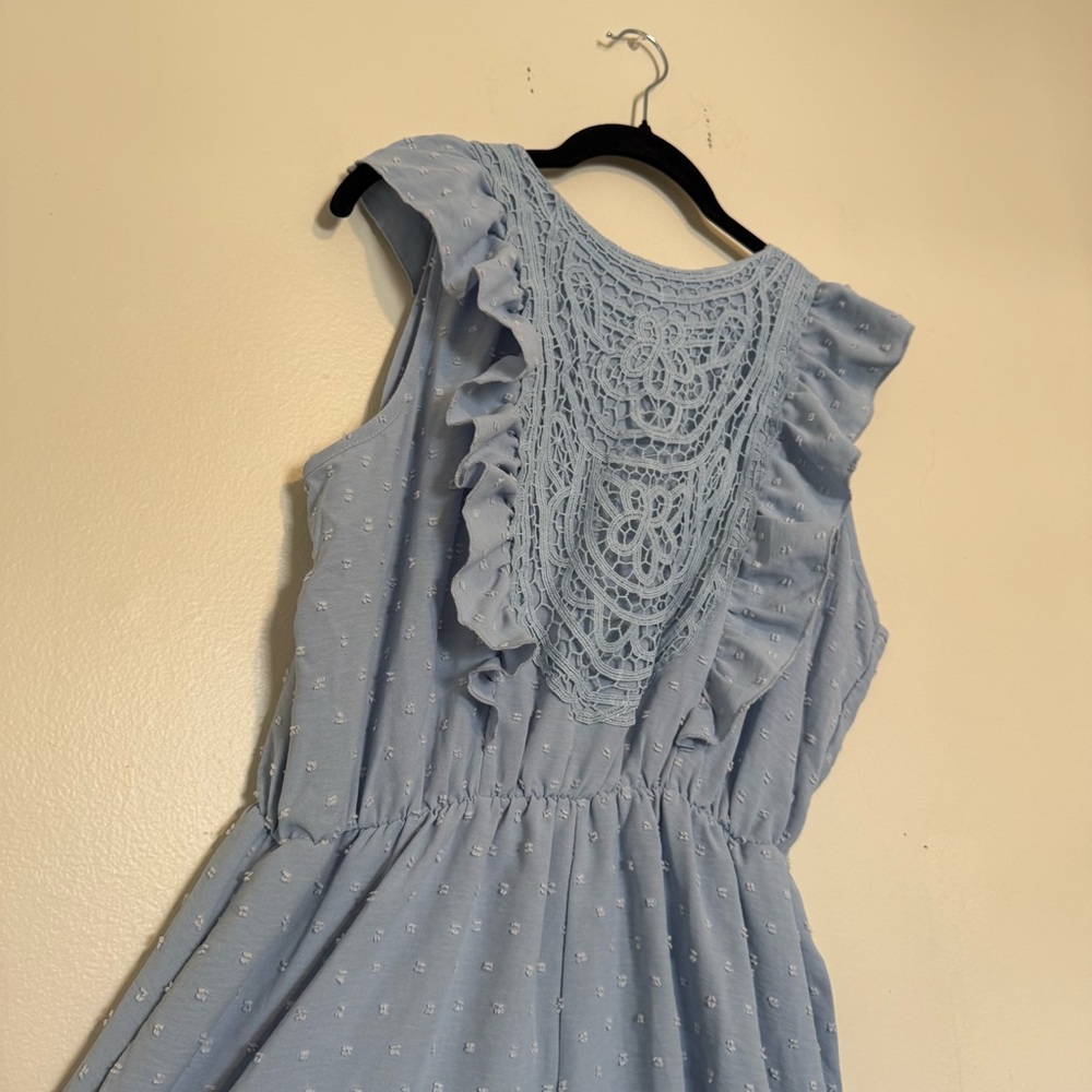 Light Blue Ruffle Lace-Back Romper - Picture 4 of 7